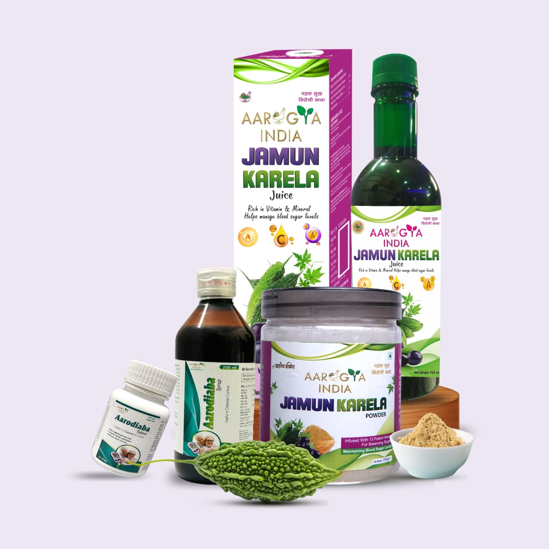 Diabetes Combo (Jamun karela juice and Powder, Aarodiab Syrup and Tablet) Ayurvedic Medicine